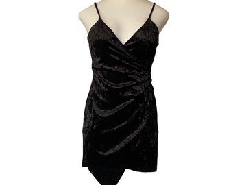 Vintage Leyvas Womens Size M Black Crushed Velvet Y2K Mini Dress