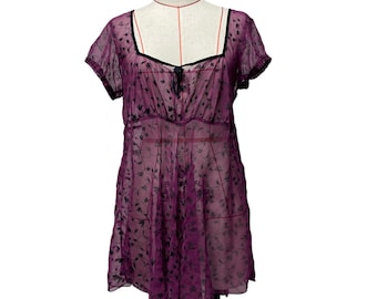 Vintage Victorias Secret Womens Size S Sheer Velvet Print Short Sleeve Babydoll Top