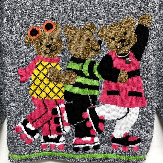 Vintage JS Kids Size L 14 Knit Bears Skating Pull… - image 4