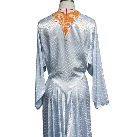 Vintage Womens Blue Dot Orange Lace Trim Long Robe - image 6
