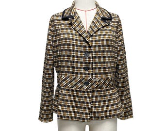 Vintage Bullocks Pasadena dames maat 12 geruite gebreide knopblazer
