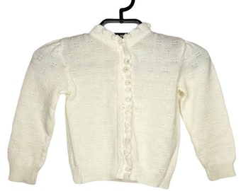 Vintage Tiny Togs Mervyns Mädchen Größe 3T Strick Rüschenbesatz Knopf vorne Strickjacke Pullover