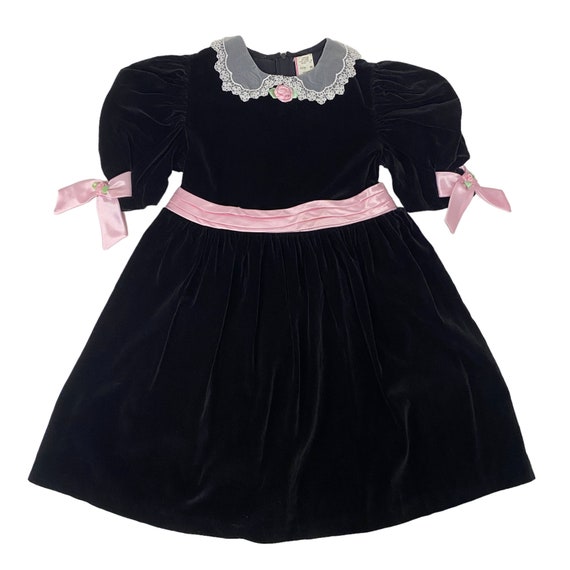 Vintage Baby Togs Girls Size 6 Black Velvet Puff … - image 2