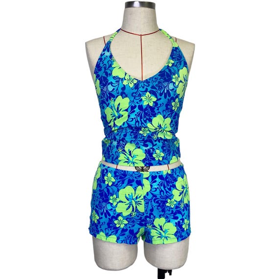 Vintage Catalina Womens M/L Floral Halter Top Shorts Bikini Set