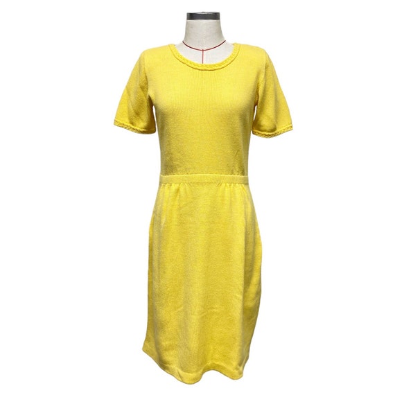 Vintage Womens Yellow Knit Short Sleeve Dress - image 1