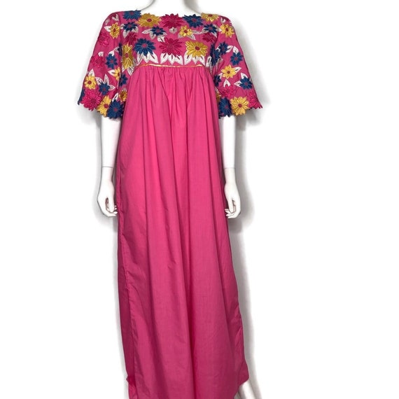 Vintage Royal Embroidered Floral Muumuu Dress