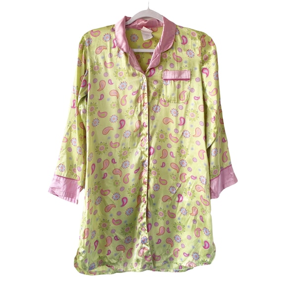 xhilaration green dress Vintage Womens Size L Pink Paisley Button up Slip YGroup_eleanor