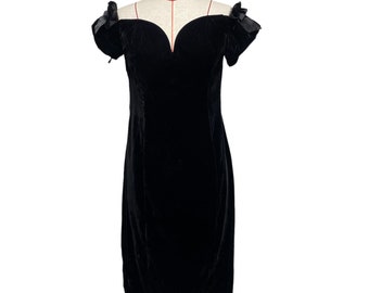 Vintage Expo Nite Damen Größe 12 Schwarzer Samt LBD Kleid