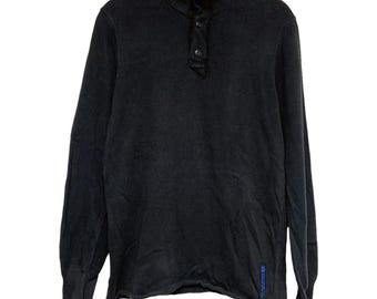 Jersey de manga tres cuartos con botones, color negro, talla S, de Polo Ralph Lauren, estilo vintage.