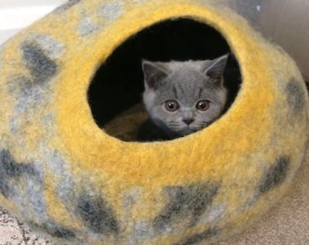 Hand felted cat cave - small dog - Pet Bedding - Cat Igloo - Cat Hideaway - warm Cosy Cat Bed - Fibre Artist - Essence of Tranquility