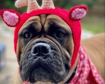 Big dog hat - Christmas Doggie Reindeer snood - doggie hats - pet costumes - Large Dog hats - Pet clothing-Animal hats - Hats - Pet Hats