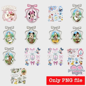 Coquette Bows Mouse and Friends Mirror Bundle PNG, Disneyland png, Magical Kingdom Coquette Bow PNG, Heart locket, Disney World png