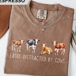 Easily Distracted By Cows Shirt, Cow Lover Tshirt, Cute Cow Shirt, Farm Lover Shirts, Farm Animal Shirt, Gift For Farmers, Trending Cow Tee