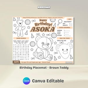Editable Teddy Bear Party Placemat: Printable Birthday Activity (PDF Download)
