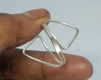 Anel de polegar em prata de lei, anel geométrico ondulado aberto, ajustável.