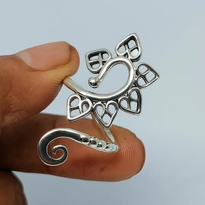 Handmade Sterling Silver Adjustable Tribal Ring | Floral Oxidized Open Ring | Boho Ethnic Toe or Finger Ring for Women & Girls