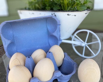 6 Solid Wood  Eggs in Carton