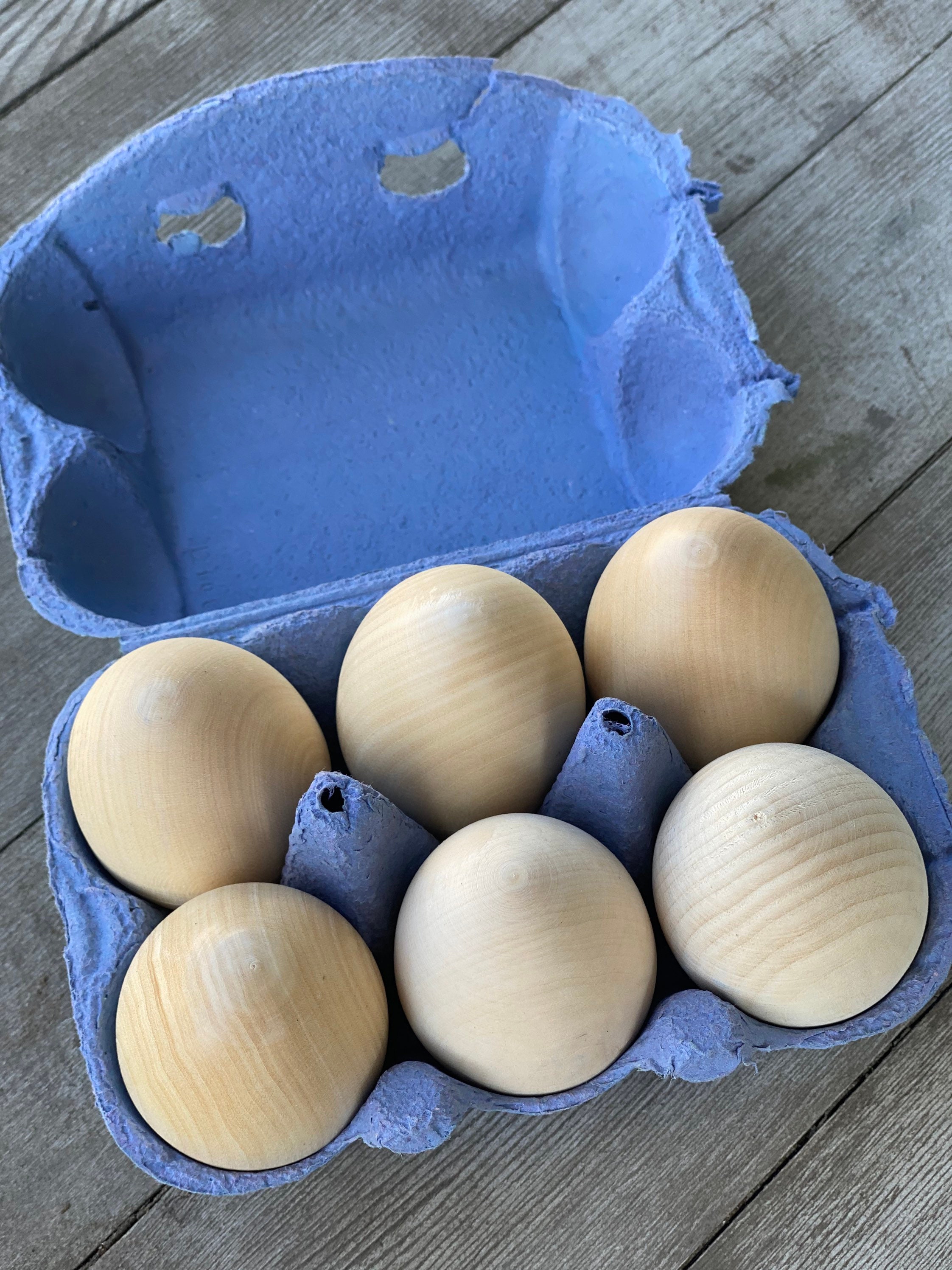 Natural Hollow Wooden Eggs - Set of 6