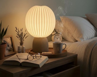 Sphere Lamp - Modern Ribbed Table Lamp - Contemporary Desk Light - Minimalist Home Decor