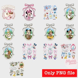Coquette Bows Mouse and Friends Mirror Bundle PNG, Heart locket, Magical Kingdom Coquette Bow PNG, Disney World png, Disneyland png