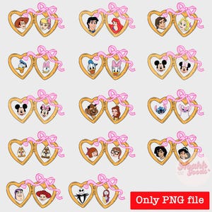 Bundle Valentine Disney Couple Png, Valentine Heart Locket Png, Xoxo Png, Minnie Mickey Lover Png, Coquette bow Locket Valentine Png