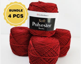 Red Series Polyester Yarn Bundle: 1.5mm Crochet Bag Yarn, Shiny & Soft