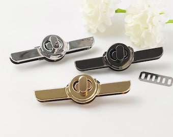 2pcs Long Twist Lock Purse Clasp: Zinc Alloy Bag Hardware (70x23mm)