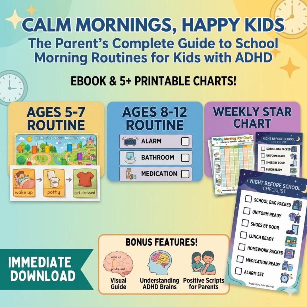 ADHD Morning Routine for Kids, Printable ADHD Chart, Calm Mornings ...