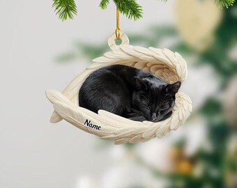 Weihnachtsbaum-Anhänger – Schwarze Katze Mit Engelsflügeln Als Gedenkornament | Aus Harz, Handbemalt | Für Verstorbene Haustiere (ca. 7,2 Cm Hoch)