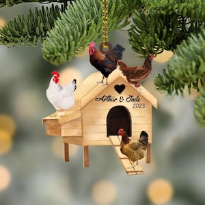 Personalisierte Hühnerstall-Weihnachtsverzierung: Bauernhaus-Acryldekor