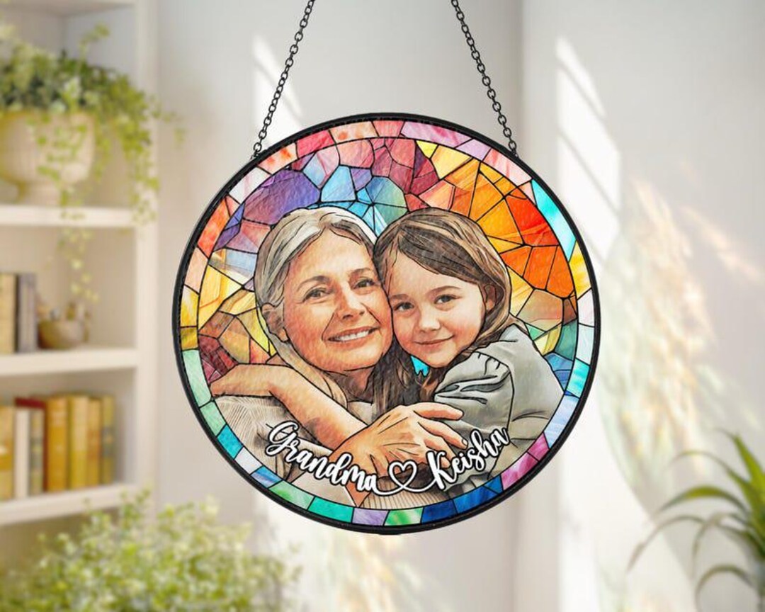 Custom Photo Portrait Stained Glass Suncatcher Gift for Mom,mum Gift ...