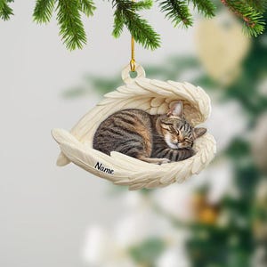 Weihnachtsbaum-Anhänger – Schwarze Katze Mit Engelsflügeln Als Gedenkornament | Aus Harz, Handbemalt | Für Verstorbene Haustiere (ca. 7,2 Cm Hoch)