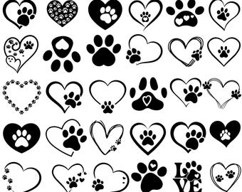 Bundle SVG empreinte de patte coeur, graphiques maman chien (téléchargement instantané)