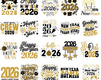 Frohes neues Jahr 2026 SVG Bundle, Shirt Design (digitaler Download)