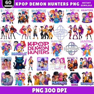 60 KPop Huntrix Png Bundle, Demon Hunters Png, Saja Girls Png, Girl Dinner Png, Anime Lover Gift, Saja Boys KPop Fan Art,Digital Download