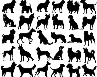 Dog Silhouette SVG Bundle, Breeds Clipart (Digital Download)