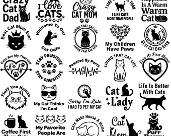 Pacote de arquivos SVG de gatos, frases para pais de gatos, arquivos de corte para Cricut (download digital)