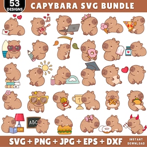 Cute Capybara Svg Bundle, Capybara Svg, Capybara Dxf, Capybara Clipart, Capybara Silhouette, Animal, Vector Files, Instant Download, Cricut