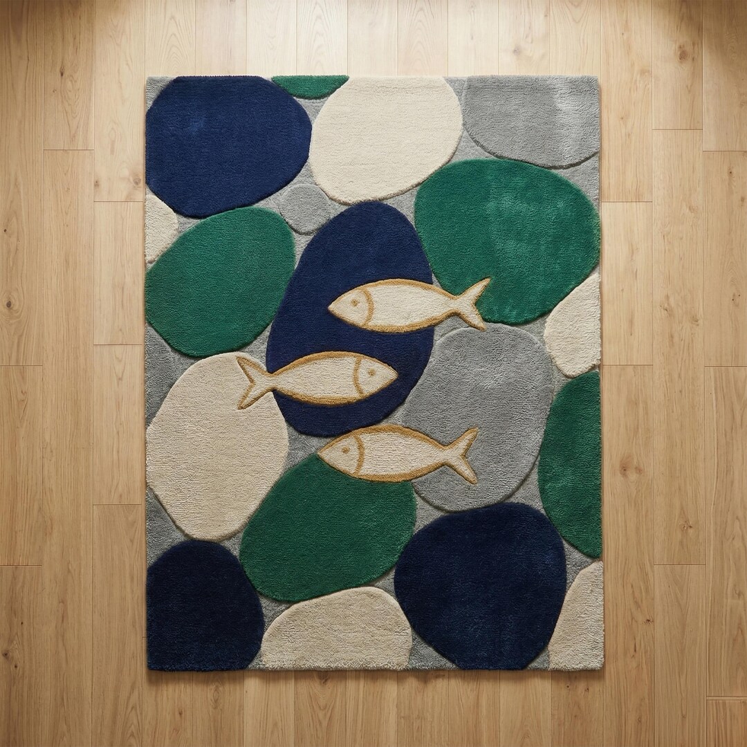 Fish Pebble Wool Rug, Abstract Hand Tufted Colorful Area Rugs - Etsy