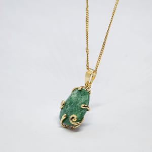 Aventurine Necklace: Gold Wire Wrapped Green Crystal Pendant, Boho Chic