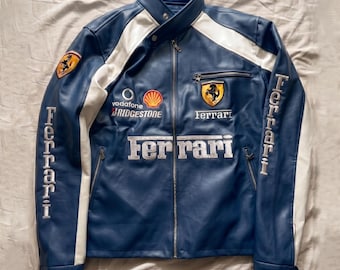 Ferrari F1 Racing Blue Leather Jacket – Motor Sport Biker Unisex Streetwear Jacket