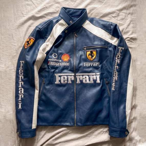 Ferrari F1 Racing Blue Leather Jacket – Motor Sport Biker Unisex Streetwear Jacket