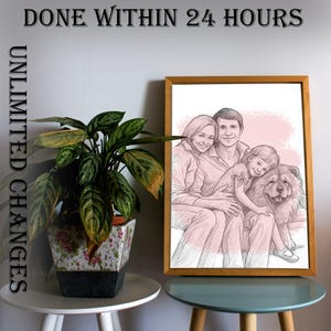 Custom Line Drawing, First Anniversary Gift, color portrait from photo, gift for boyfriend, Unique Husband Gift, Lesbian Gift, Gift for Him