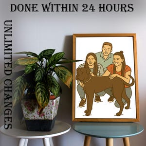 Color portrait from photo, Custom Line Drawing, First Anniversary Gift, gift for boyfriend, Unique Husband Gift, Lesbian Gift, Gift for Him