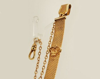 3.5" yellow gold (filled) ribbon-style vintage pocket watch chain with oval center detail