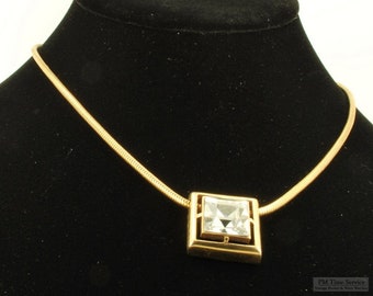 Avon square gold-toned & pyramid clear crystal pendant with a rope-style 19" necklace