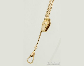 6" vintage yellow gold (filled) small curb-style link straight style pocket watch chain, fancy pocket or belt clip finding