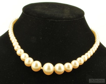 16.5" vintage champagne-colored graduated glass pearl necklace