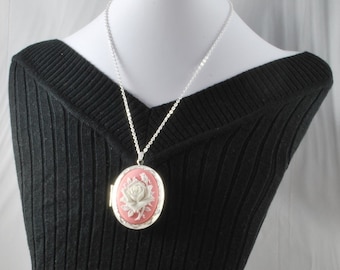 Large oval locket, choice of flower & animal-themed cameos, with necklace options