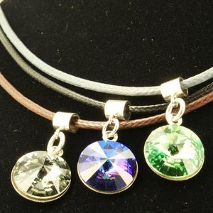 Round decorative pendants, with leatherette necklace & crystal accent options